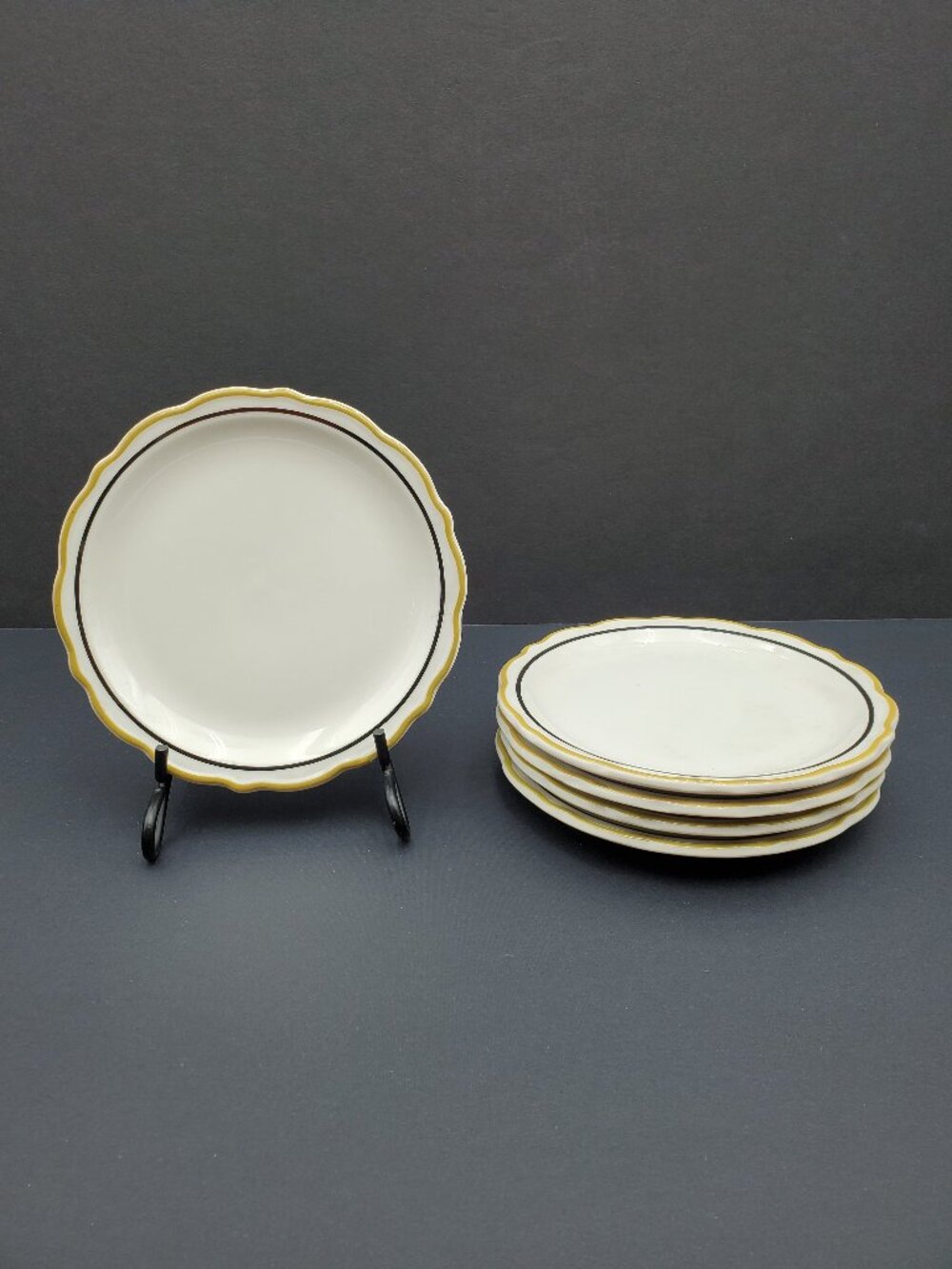 Syracuse China Dorado Bread Plates Scalloped Dessert Plates Mustard Black Bands